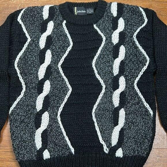 Vintage JUSTIN BLAKE knitted sweater 90s size large grandpa abstract - Picture 3 of 9